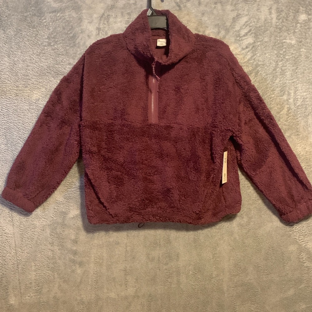 No Boundaries Womens L 12-14 Burgundy Sherpa Half Zip Pullover Cinch Hem NWT